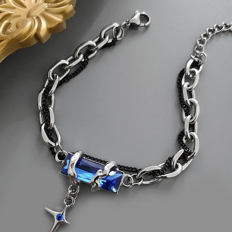 Hip-Hop Retro Rhombus Titanium Steel Inlay Rhinestones Men'S Bracelets