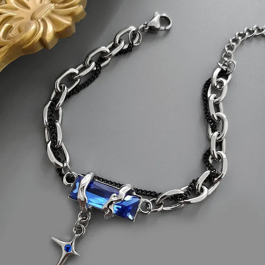 Hip-Hop Retro Rhombus Titanium Steel Inlay Rhinestones Men'S Bracelets