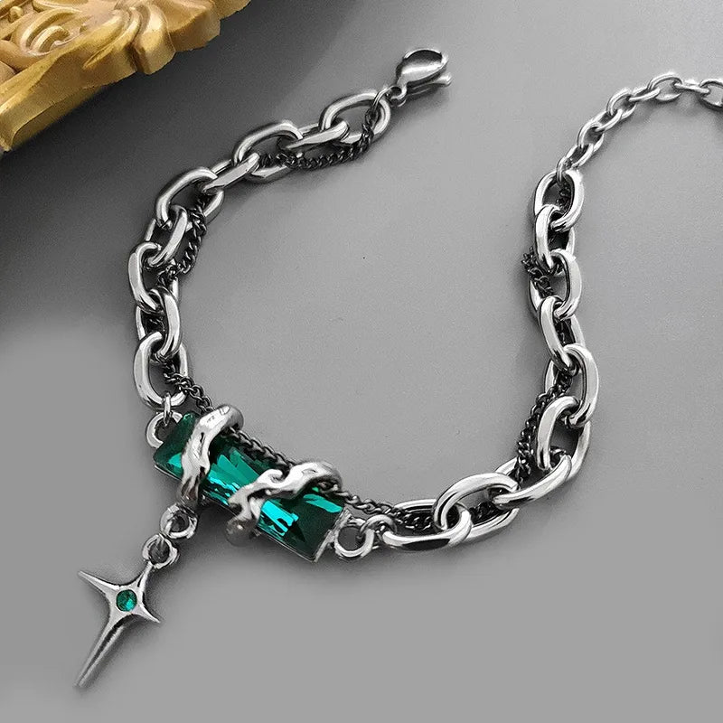 Hip-Hop Retro Rhombus Titanium Steel Inlay Rhinestones Men'S Bracelets (Copy) (Copy)