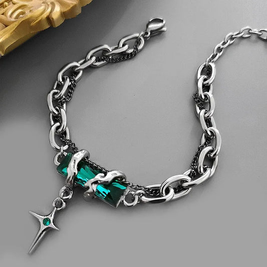 Hip-Hop Retro Rhombus Titanium Steel Inlay Rhinestones Men'S Bracelets (Copy) (Copy)